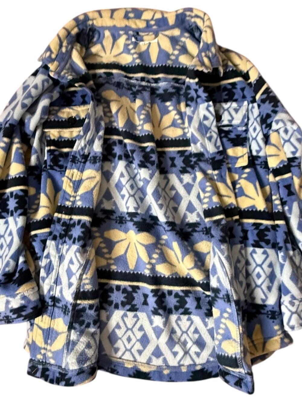 O’Neill Aztec Fleece Button-Up Shacket Blue Yellow Small - Picture 2 of 6